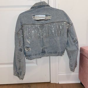 Rhinestone fringe jean jacket